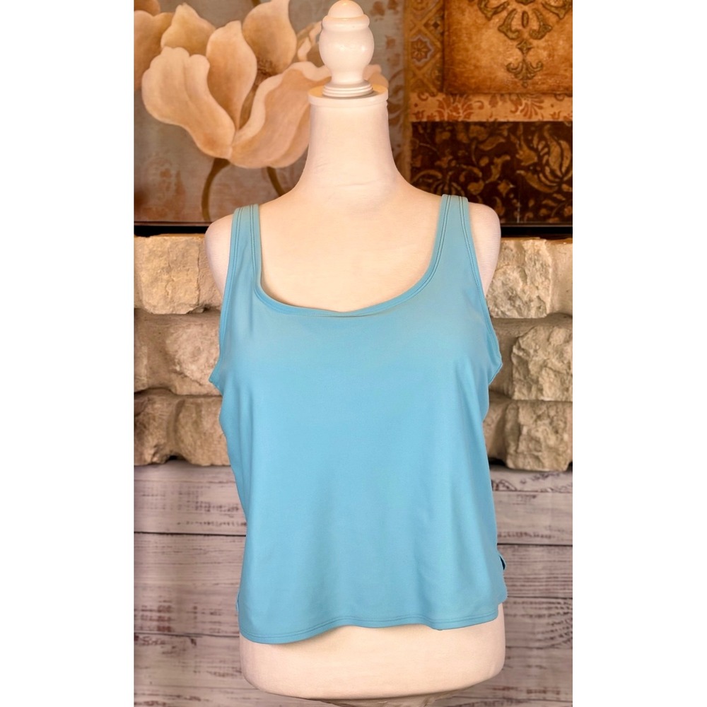 LL Bean Sky Blue Tankini Top Lightly Padded Lined Size 18 Reg